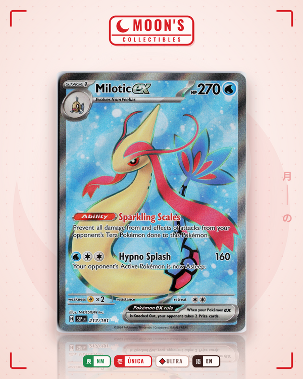 Carta Pokémon Milotic ex · Surging Sparks #217/191 (NM) — pieza única en Moon's Collectibles México