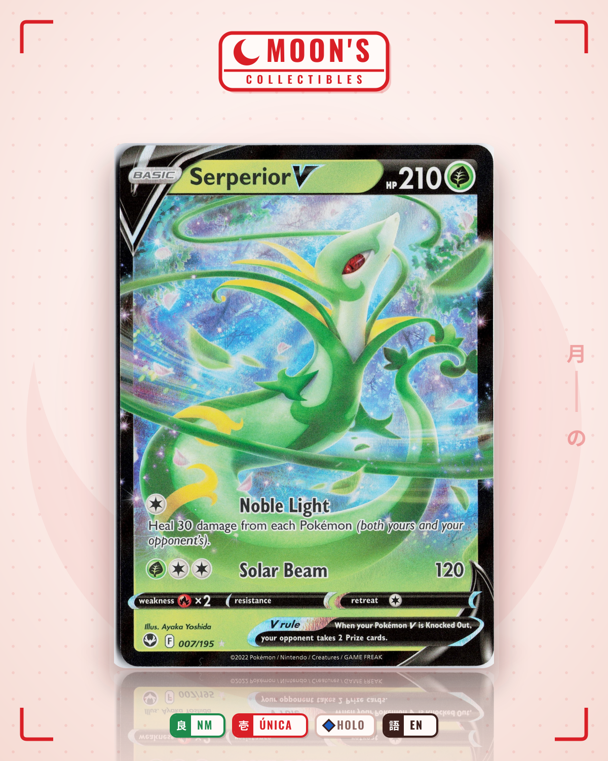Carta Pokémon Serperior V · Silver Tempest #007/195 (NM) — pieza única en Moon's Collectibles México