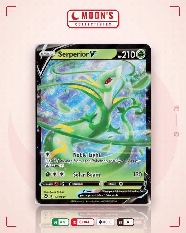 Carta Pokémon Serperior V · Silver Tempest #007/195 (NM) — pieza única en Moon's Collectibles México