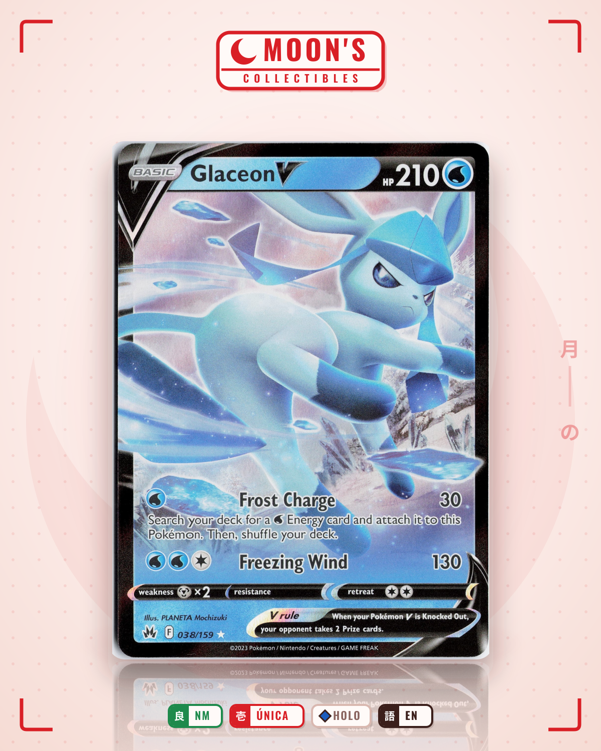 Carta Pokémon Glaceon V · Crown Zenith #038/159 (NM) — pieza única en Moon's Collectibles México