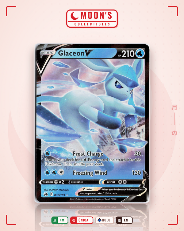 Carta Pokémon Glaceon V · Crown Zenith #038/159 (NM) — pieza única en Moon's Collectibles México