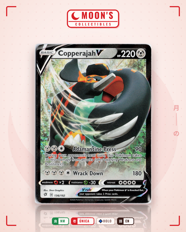 Carta Pokémon Copperajah V · Rebel Clash #136/192 (NM) — pieza única en Moon's Collectibles México