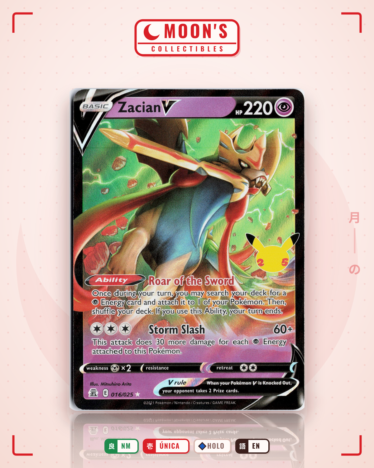Carta Pokémon Zacian V · Celebrations #16 (NM) — pieza única en Moon's Collectibles México