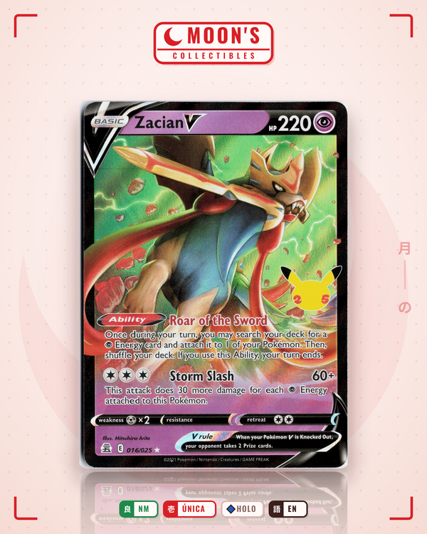Carta Pokémon Zacian V · Celebrations #16 (NM) — pieza única en Moon's Collectibles México