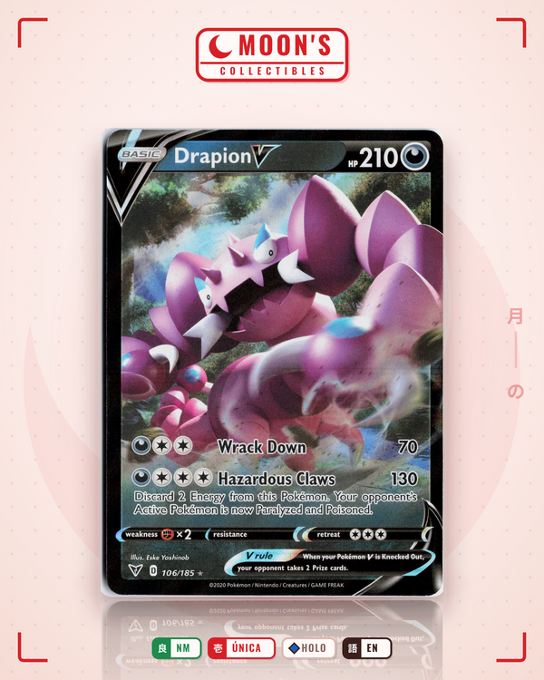 Carta Pokémon Drapion V · Vivid Voltage #106/185 (NM) — pieza única en Moon's Collectibles México