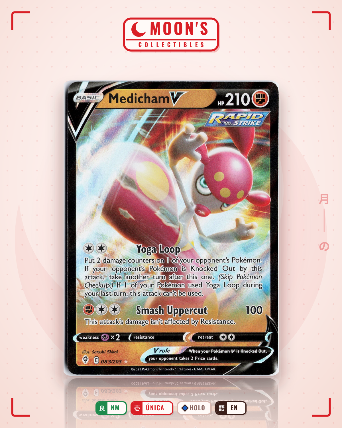 Carta Pokémon Medicham V · Evolving Skies #083/203 (NM) — pieza única en Moon's Collectibles México