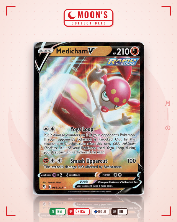 Carta Pokémon Medicham V · Evolving Skies #083/203 (NM) — pieza única en Moon's Collectibles México