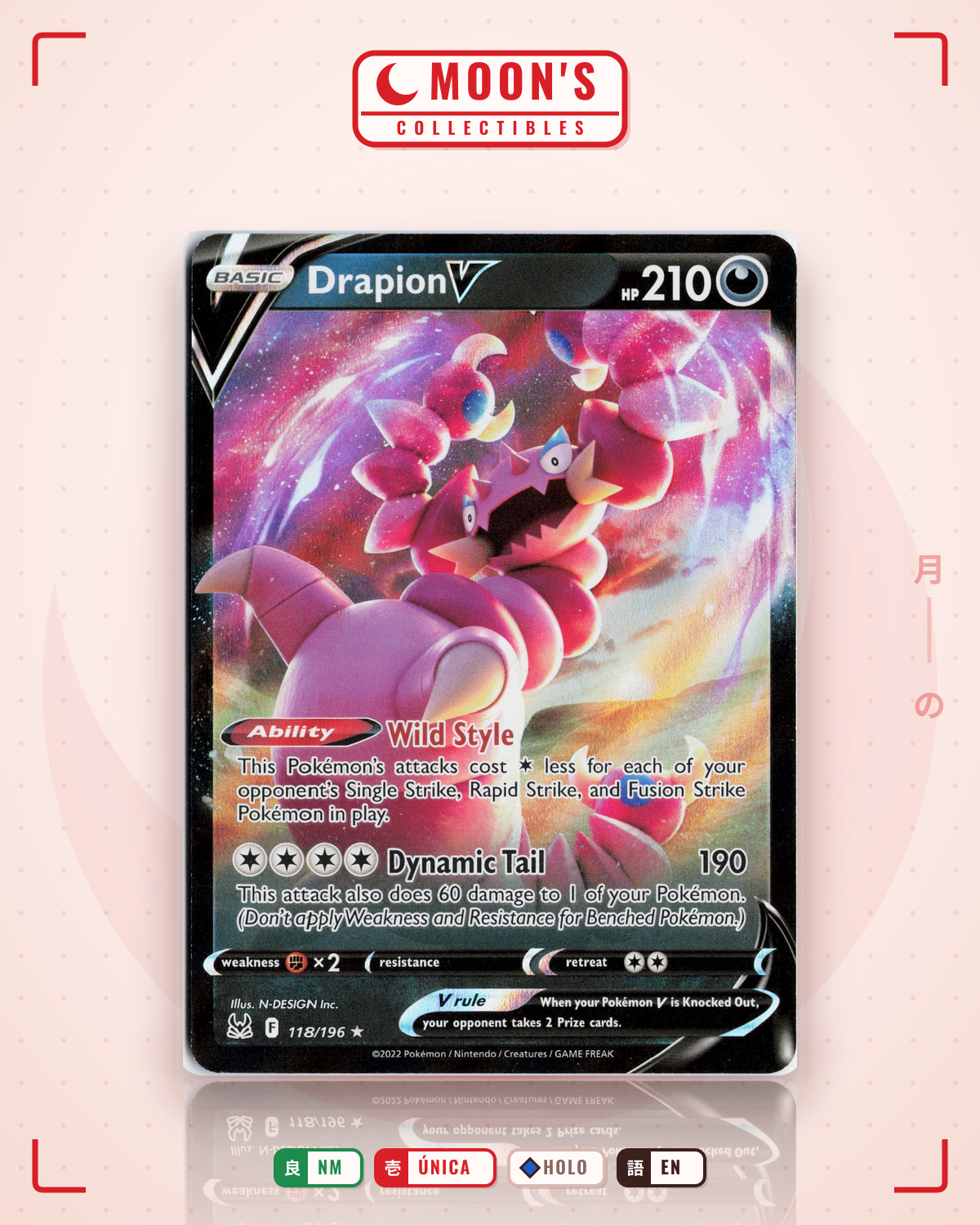 Carta Pokémon Drapion V · Lost Origin #118/196 (NM) — pieza única en Moon's Collectibles México