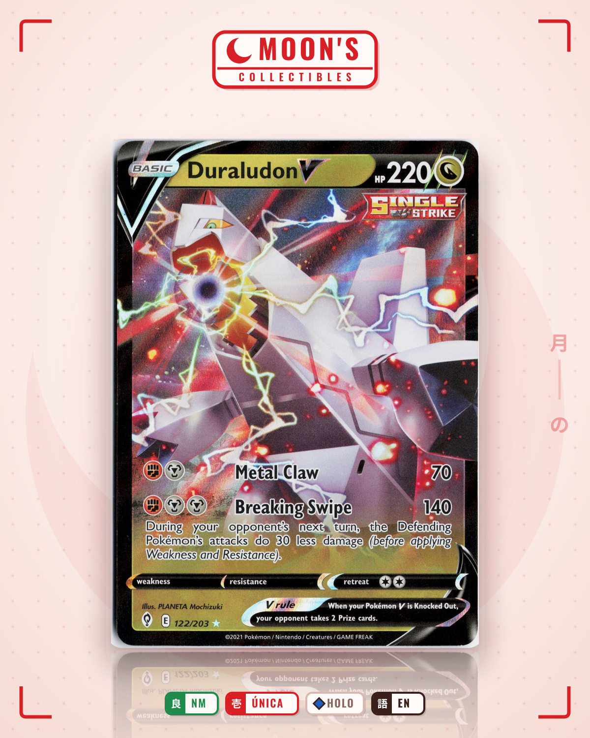 Carta Pokémon Duraludon V · Evolving Skies #122/203 (NM) — pieza única en Moon's Collectibles México