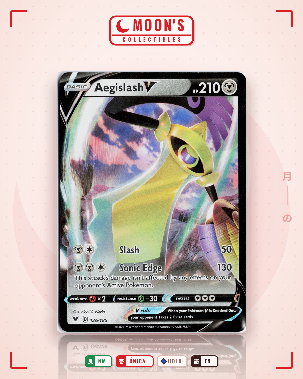 Carta Pokémon Aegislash V · Vivid Voltage #126/185 (NM) — pieza única en Moon's Collectibles México