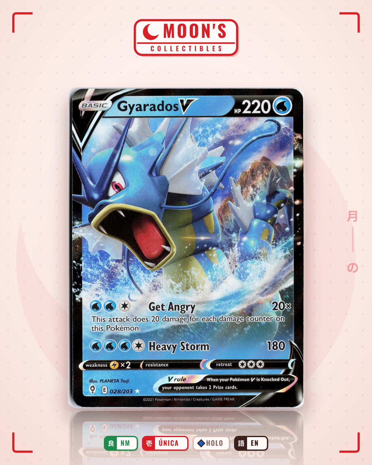 Carta Pokémon Gyarados V · Evolving Skies #028/203 (NM) — pieza única en Moon's Collectibles México