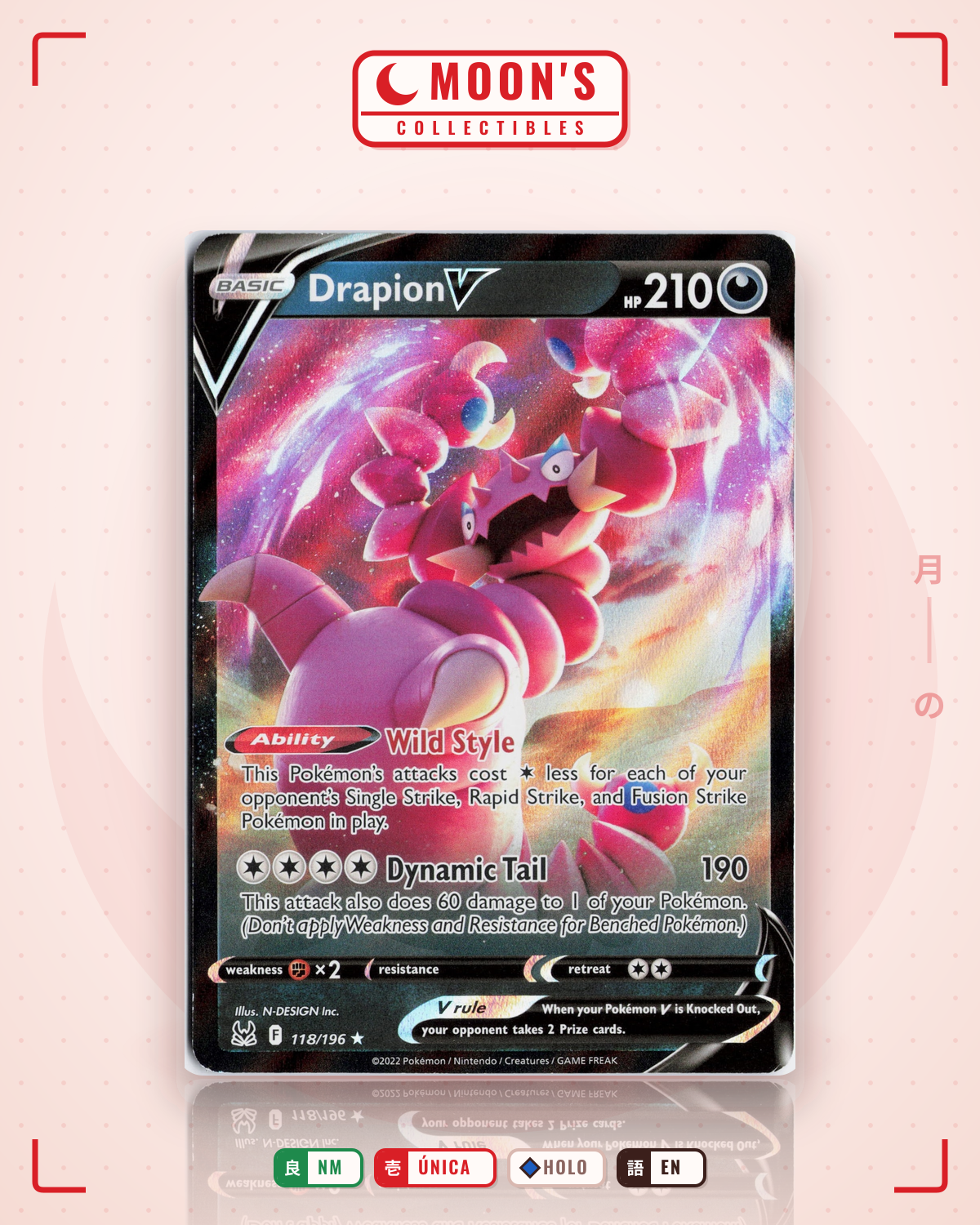 Carta Pokémon Drapion V · Lost Origin #118/196 (NM) — pieza única en Moon's Collectibles México