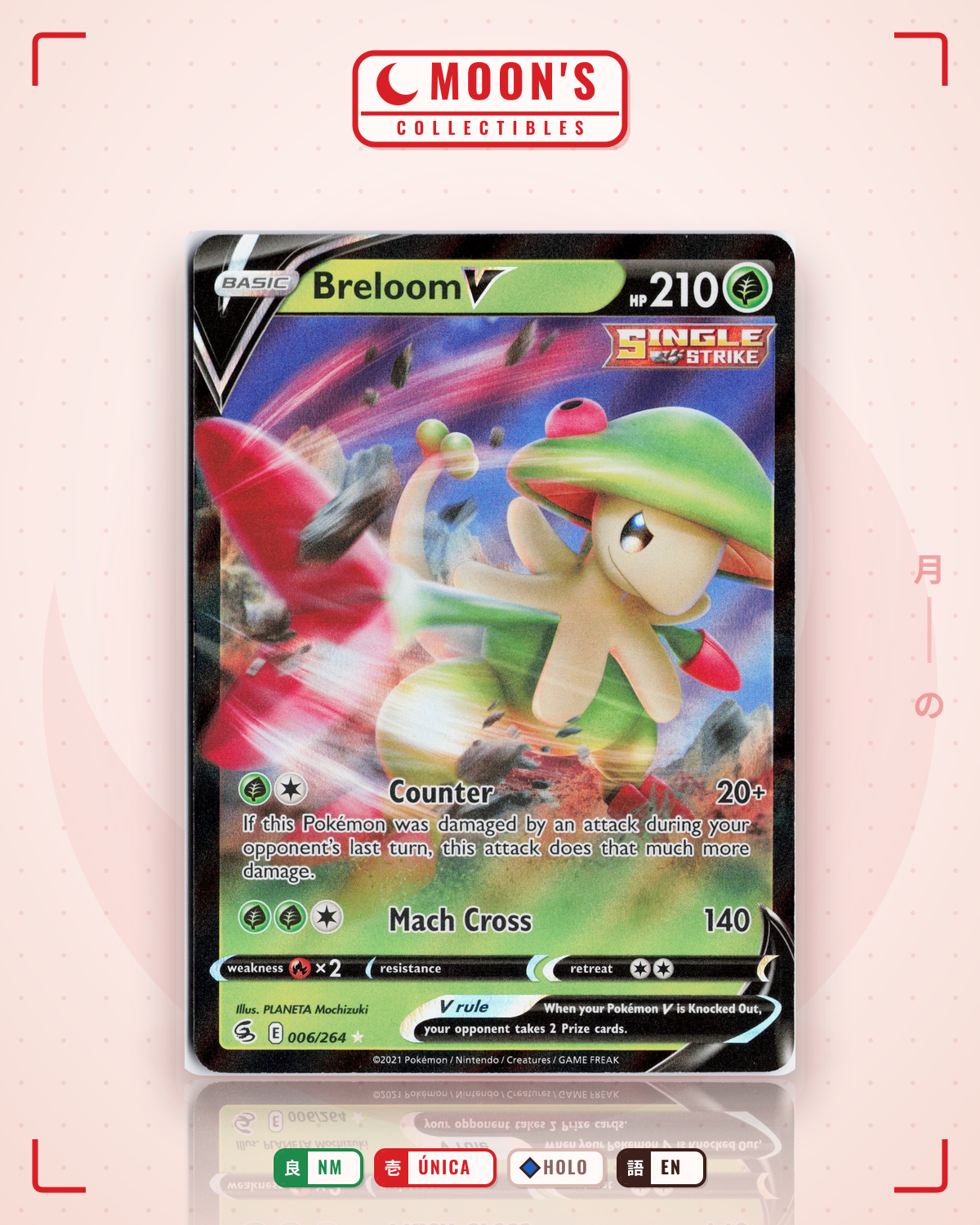 Carta Pokémon Breloom V · Fusion Strike #006/264 (NM) — pieza única en Moon's Collectibles México