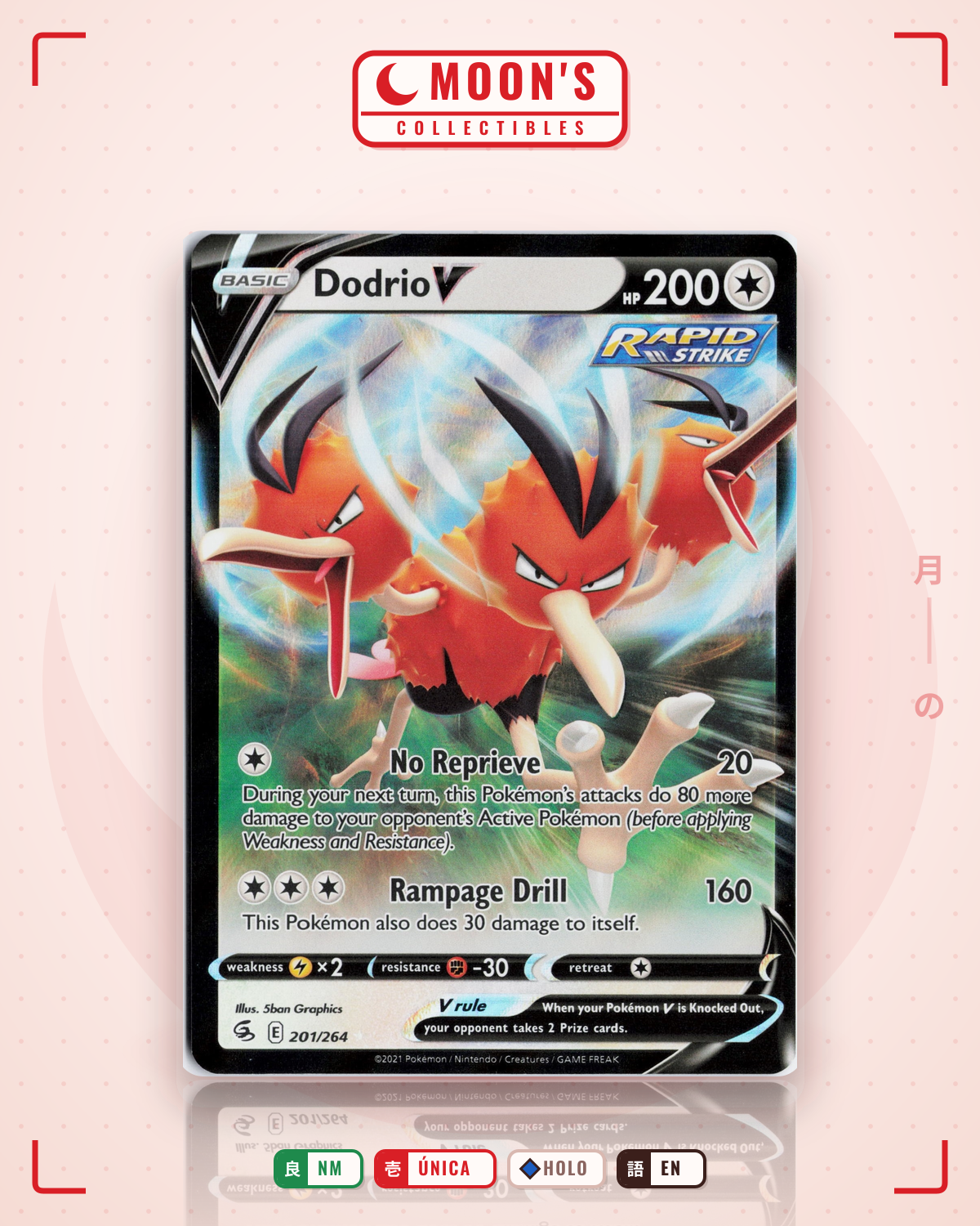 Carta Pokémon Dodrio V · Fusion Strike #201/264 (NM) — pieza única en Moon's Collectibles México