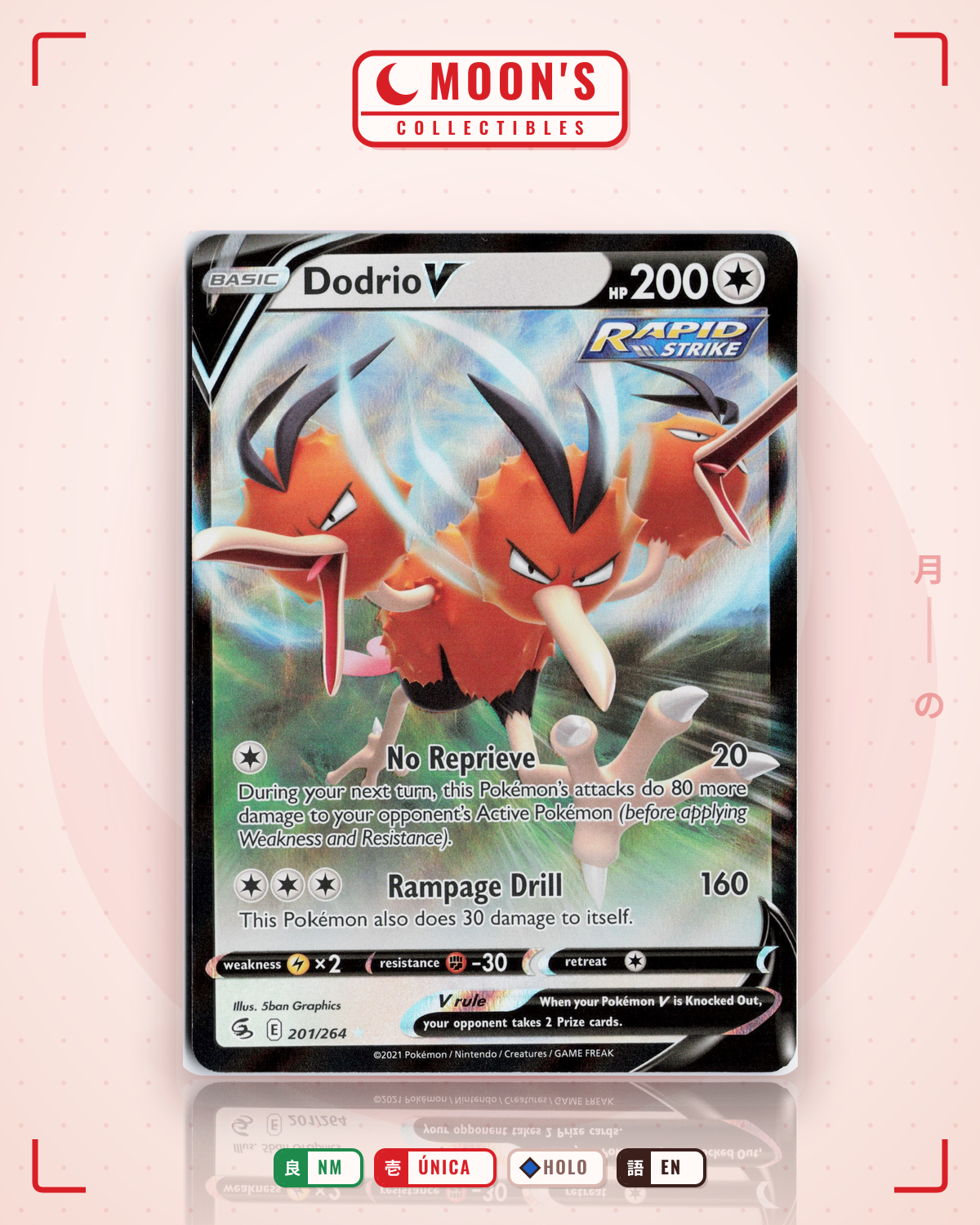 Carta Pokémon Dodrio V · Fusion Strike #201/264 (NM) — pieza única en Moon's Collectibles México