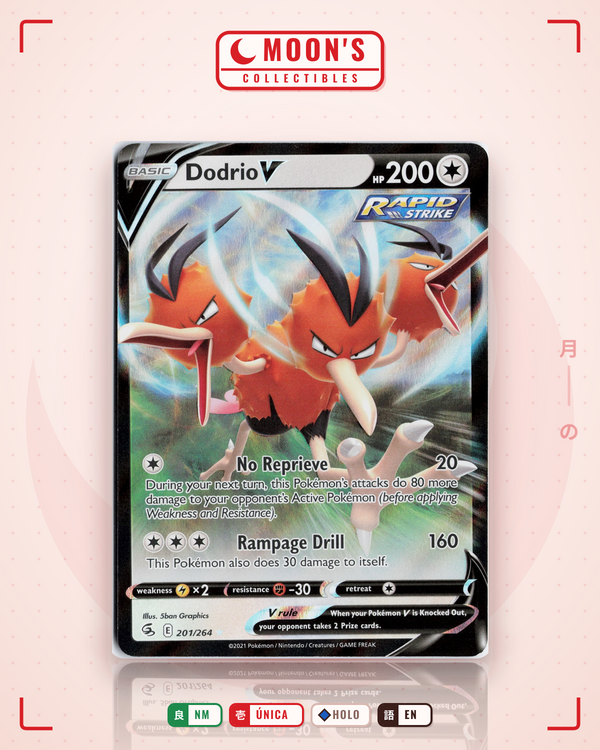 Carta Pokémon Dodrio V · Fusion Strike #201/264 (NM) — pieza única en Moon's Collectibles México