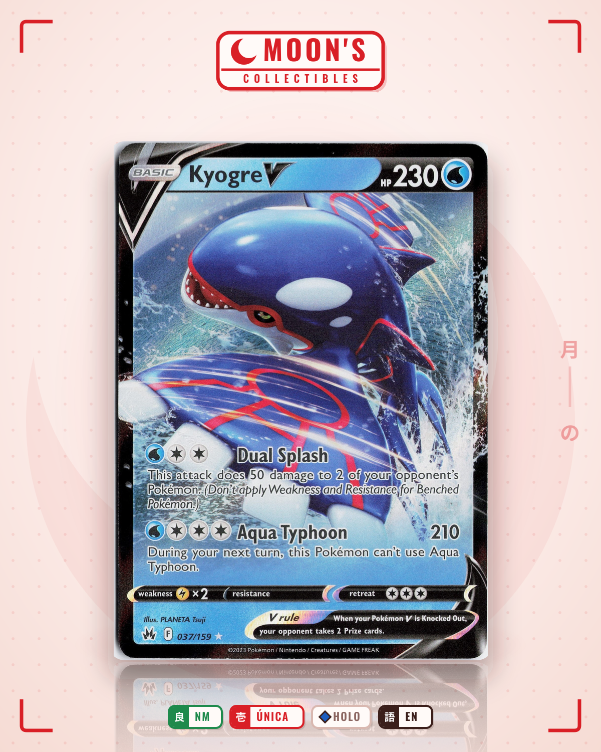 Carta Pokémon Kyogre V · Crown Zenith #037/159 (NM) — pieza única en Moon's Collectibles México