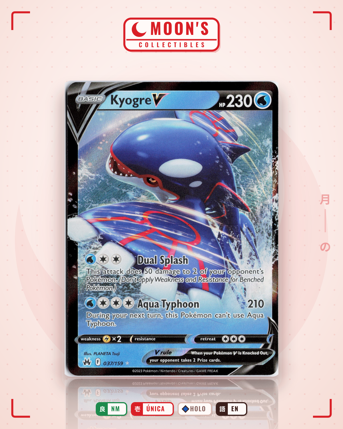 Carta Pokémon Kyogre V · Crown Zenith #037/159 (NM) — pieza única en Moon's Collectibles México