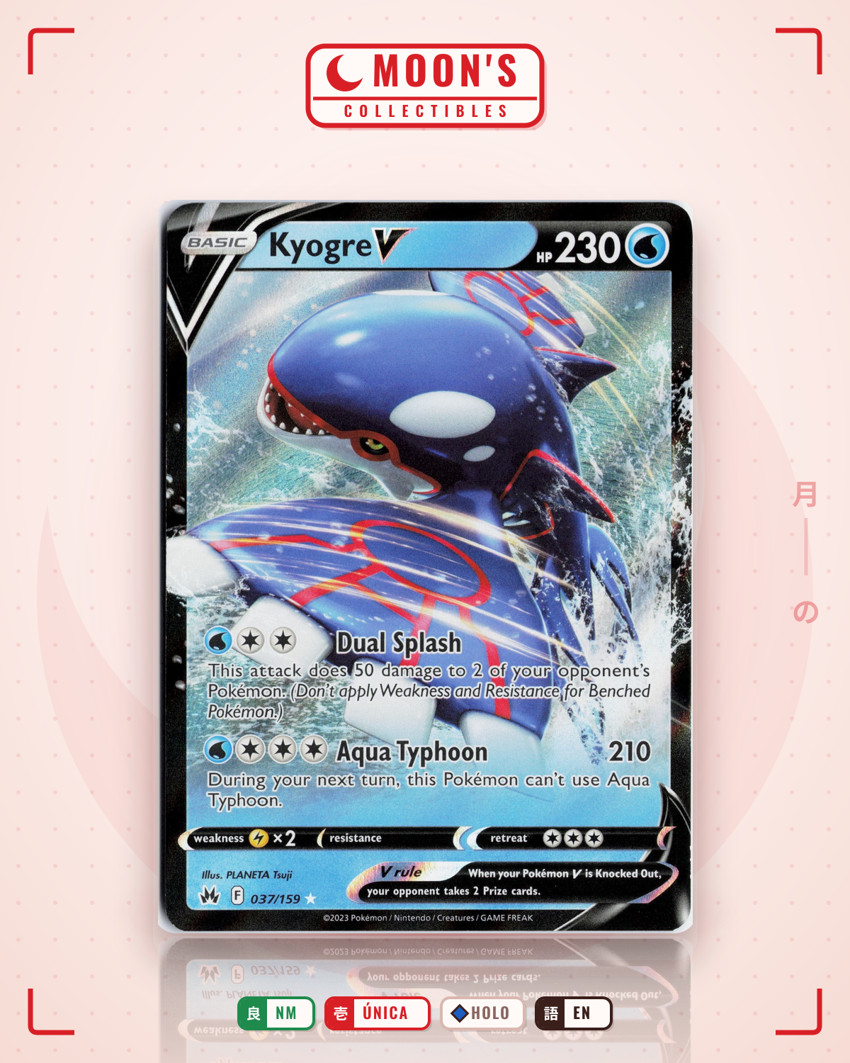 Carta Pokémon Kyogre V · Crown Zenith #037/159 (NM) — pieza única en Moon's Collectibles México