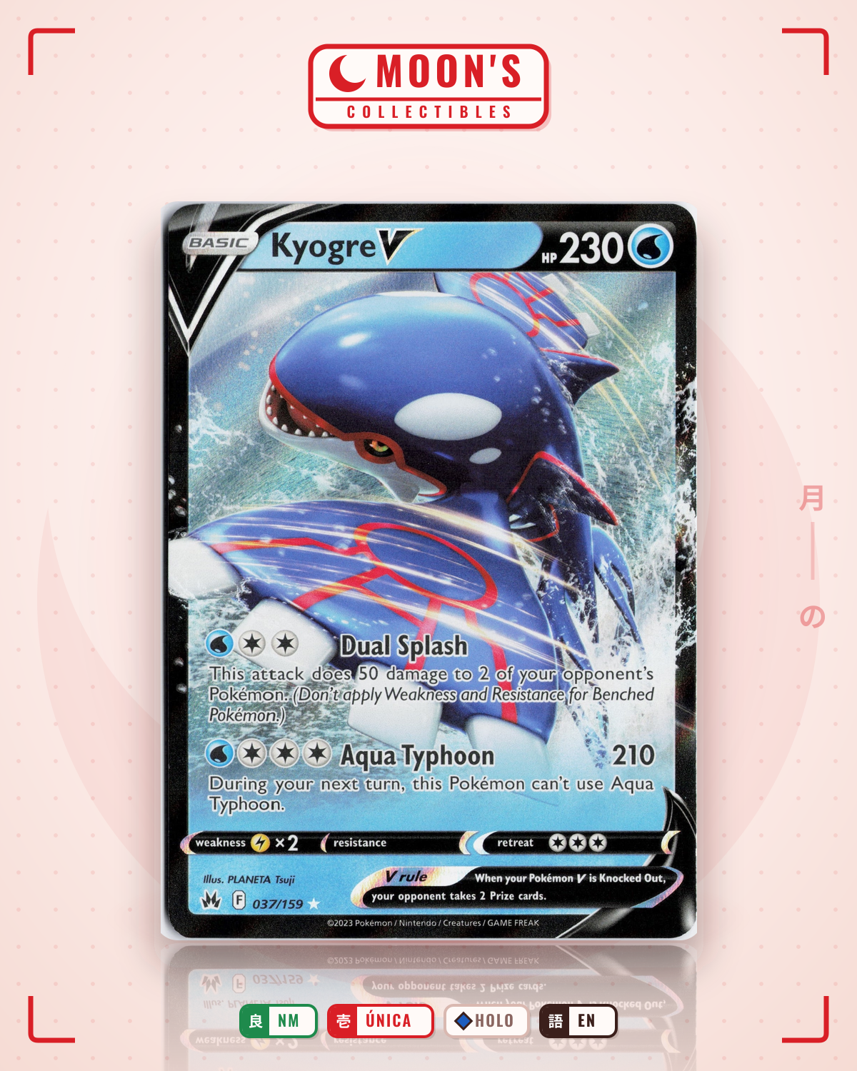 Carta Pokémon Kyogre V · Crown Zenith #037/159 (NM) — pieza única en Moon's Collectibles México