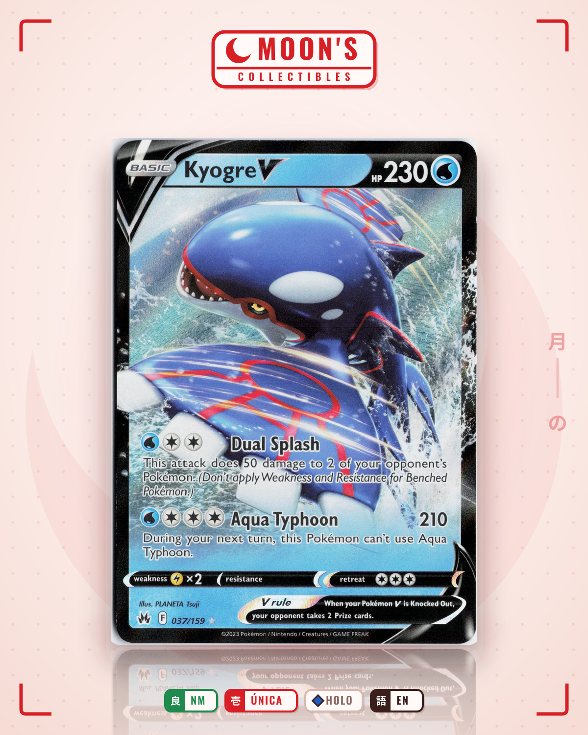 Carta Pokémon Kyogre V · Crown Zenith #037/159 (NM) — pieza única en Moon's Collectibles México