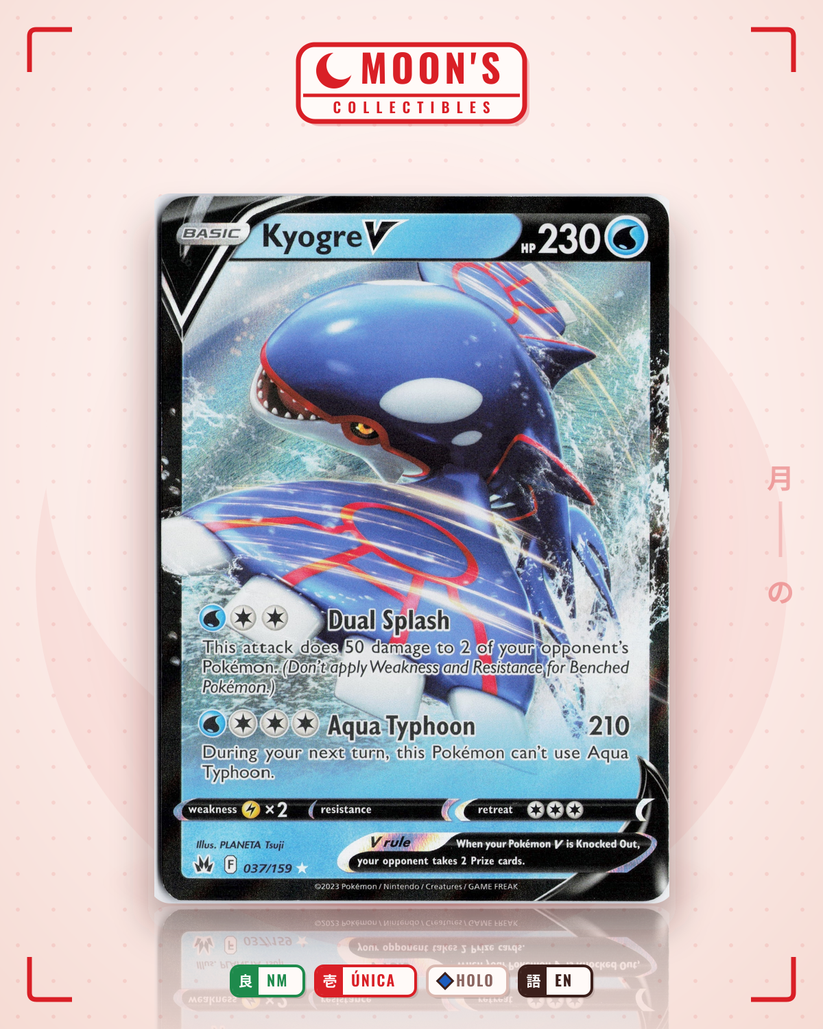 Carta Pokémon Kyogre V · Crown Zenith #037/159 (NM) — pieza única en Moon's Collectibles México