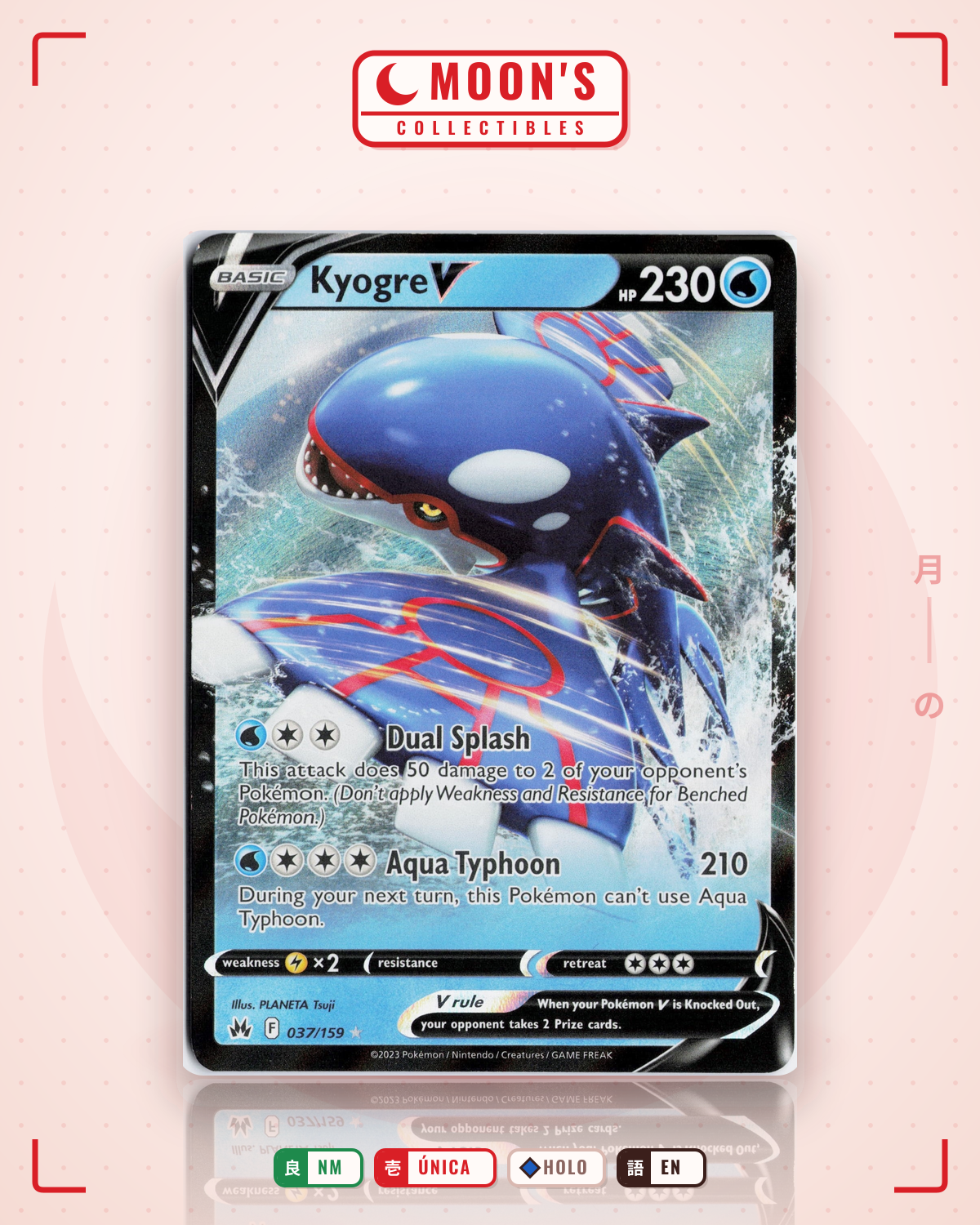 Carta Pokémon Kyogre V · Crown Zenith #037/159 (NM) — pieza única en Moon's Collectibles México