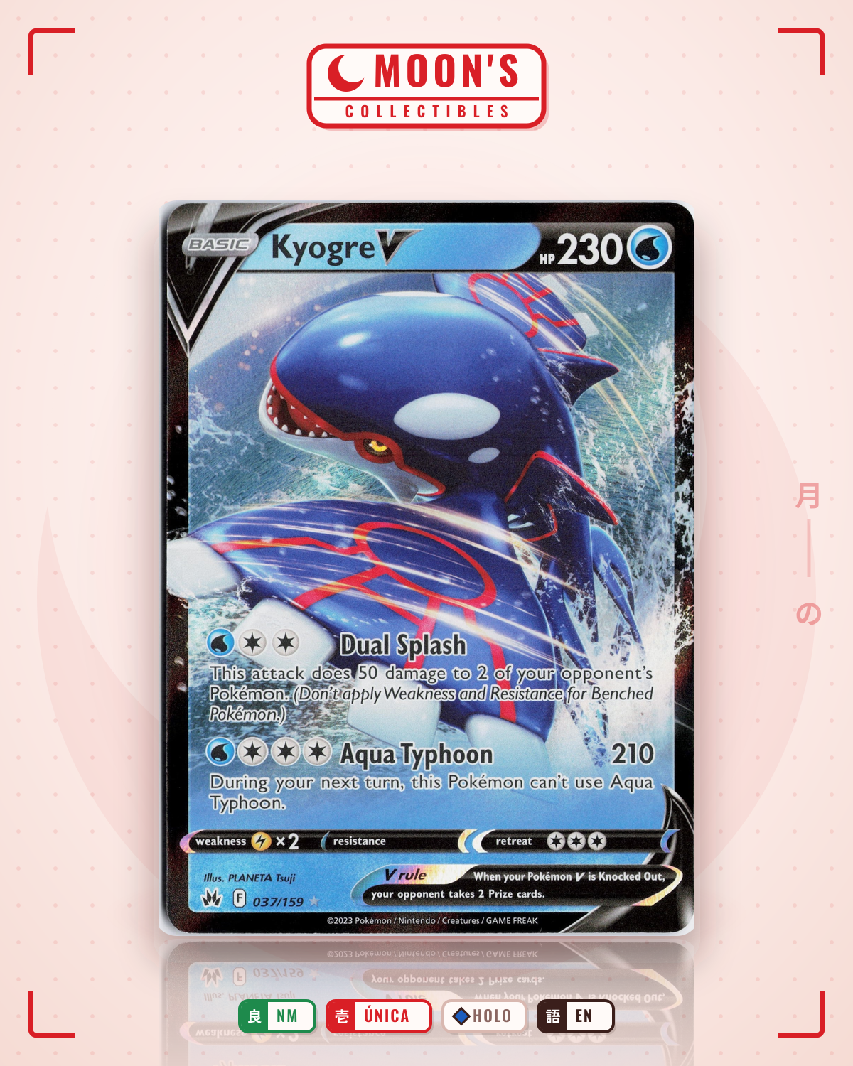 Carta Pokémon Kyogre V · Crown Zenith #037/159 (NM) — pieza única en Moon's Collectibles México