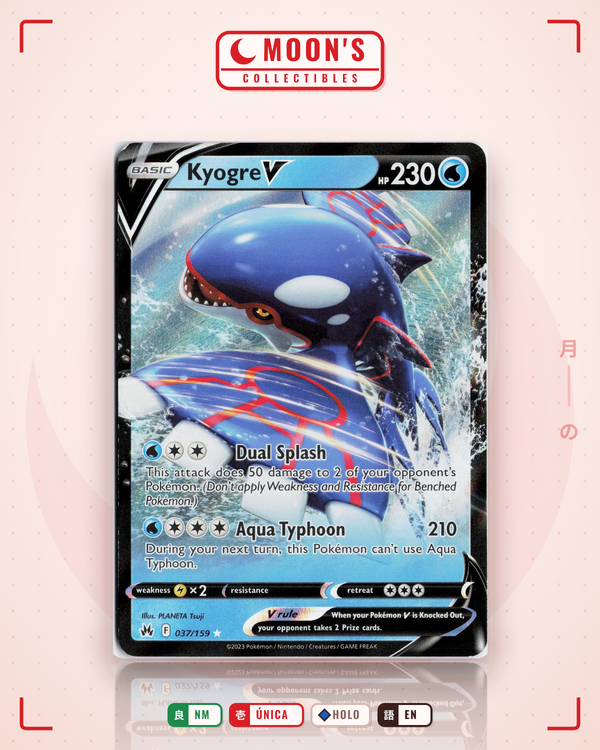 Carta Pokémon Kyogre V · Crown Zenith #037/159 (NM) — pieza única en Moon's Collectibles México