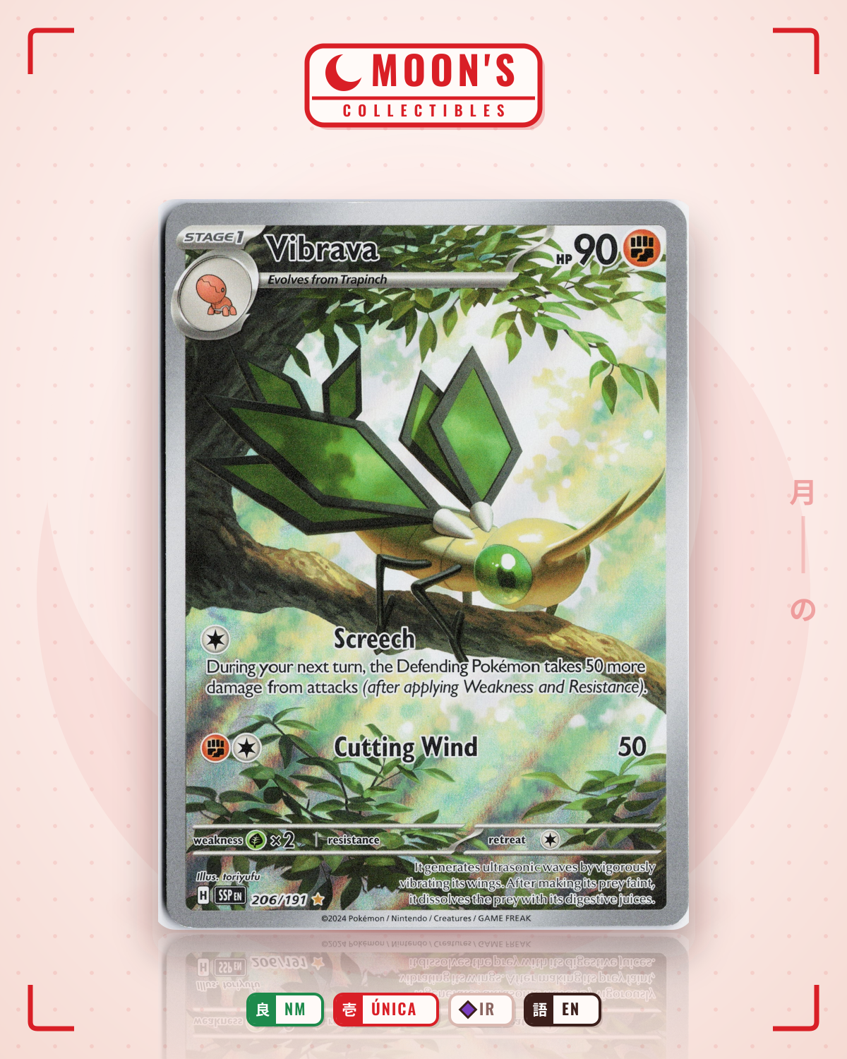 Carta Pokémon Vibrava · Surging Sparks #206/191 (NM) — pieza única en Moon's Collectibles México
