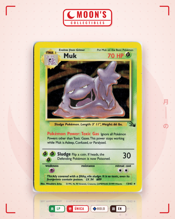 Carta Pokémon Muk · Fossil #13/62 (LP) — pieza única en Moon's Collectibles México