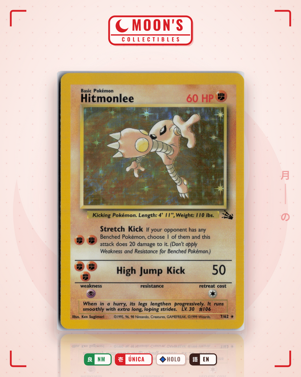 Carta Pokémon Hitmonlee · Fossil #7/62 (NM) — pieza única en Moon's Collectibles México