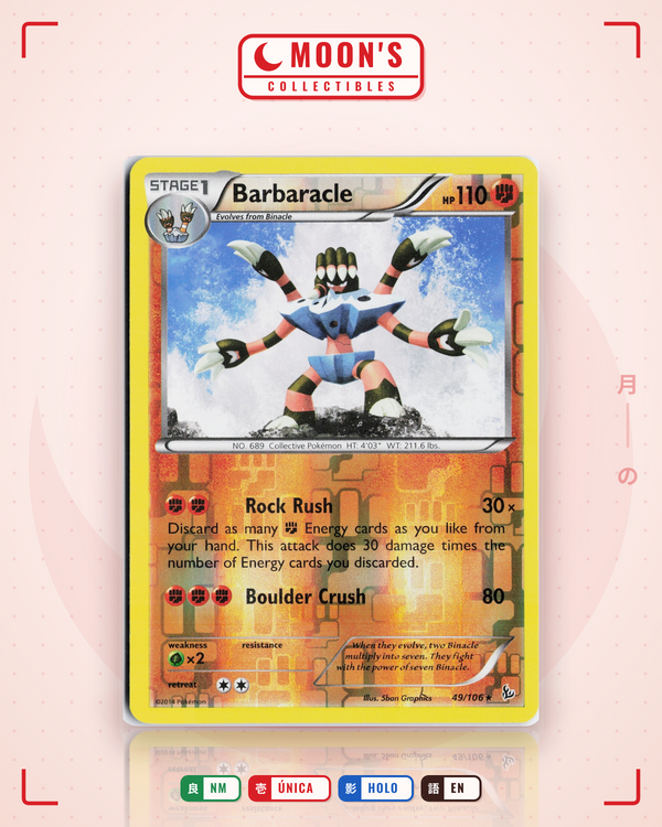 Carta Pokémon Barbaracle · Flashfire #49/106 (NM) — pieza única en Moon's Collectibles México