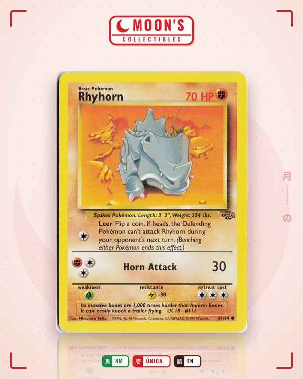 Carta Pokémon Rhyhorn · Jungle #61/64 (NM) — pieza única en Moon's Collectibles México