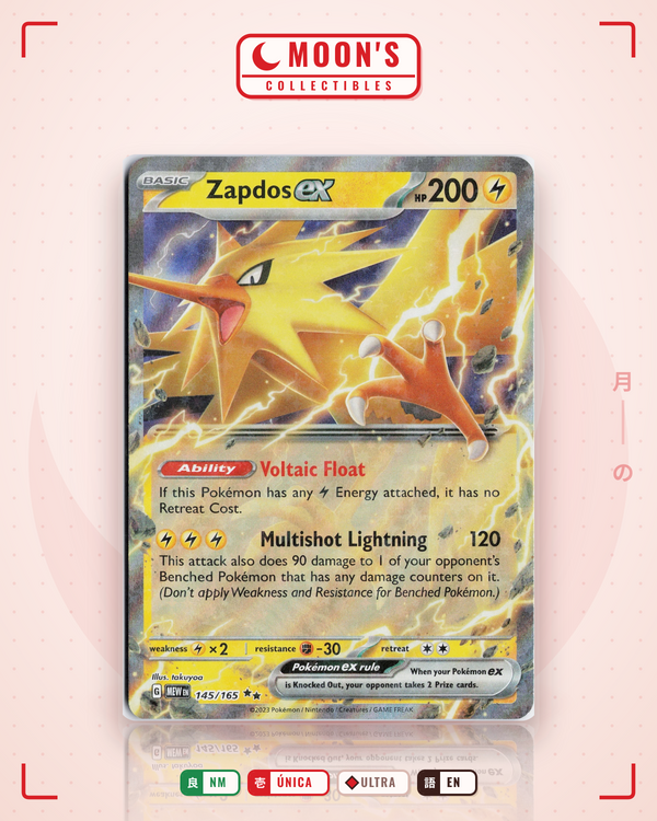Carta Pokémon Zapdos ex · 151 #145/165 (NM) — pieza única en Moon's Collectibles México