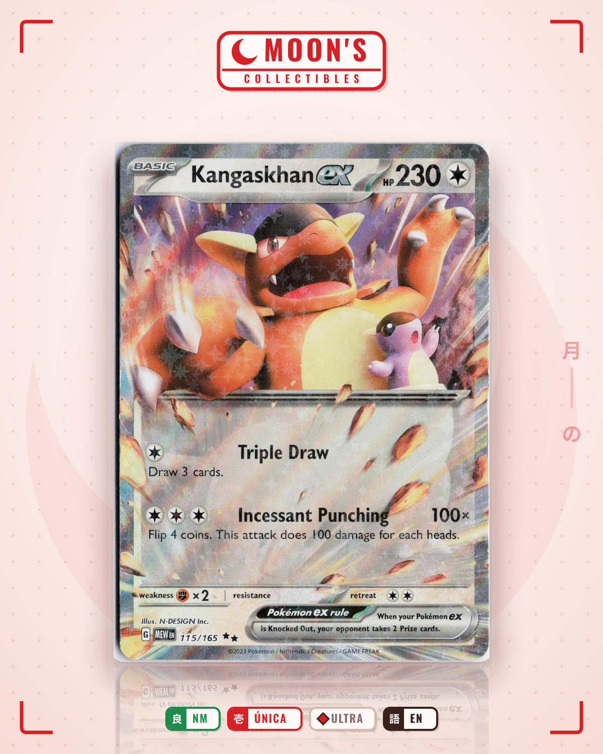 Carta Pokémon Kangaskhan ex · 151 #115/165 (NM) — pieza única en Moon's Collectibles México