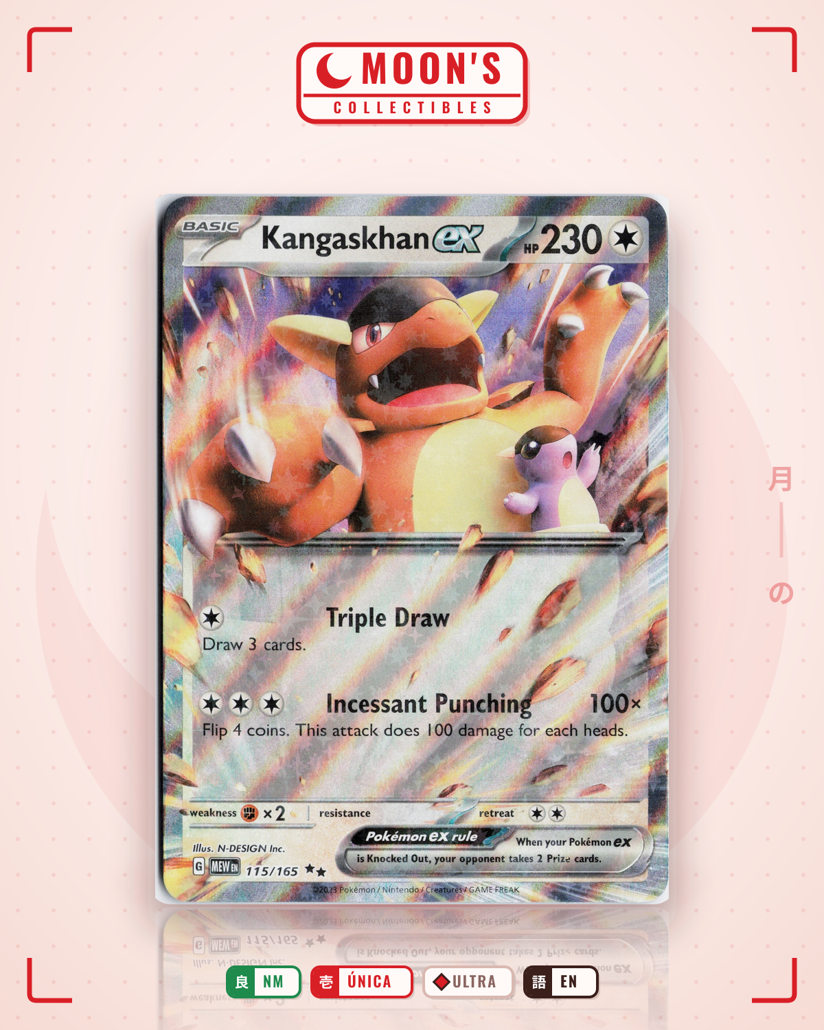 Carta Pokémon Kangaskhan ex · 151 #115/165 (NM) — pieza única en Moon's Collectibles México