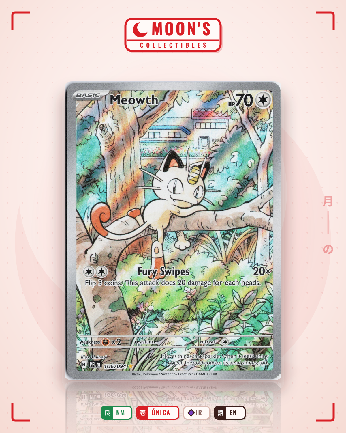 Carta Pokémon Meowth · Phantasmal Flames #106/094 (NM) — pieza única en Moon's Collectibles México
