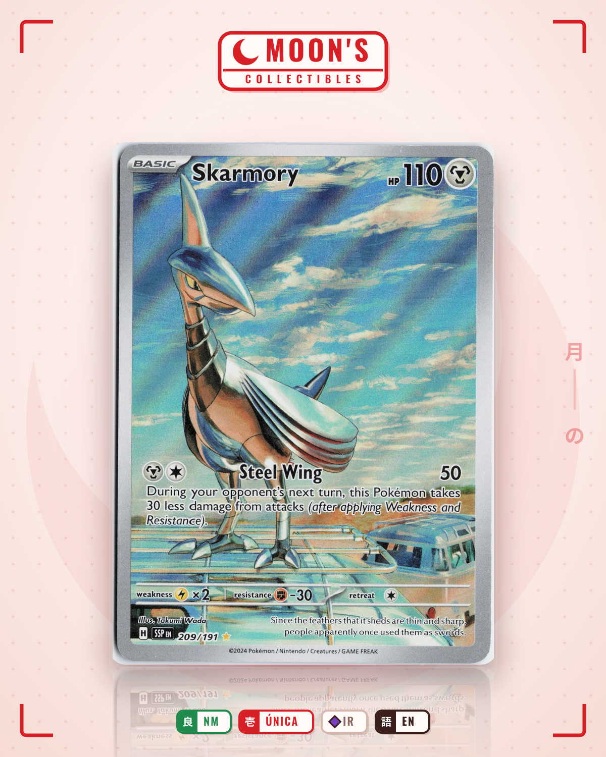 Carta Pokémon Skarmory · Surging Sparks #209/191 (NM) — pieza única en Moon's Collectibles México
