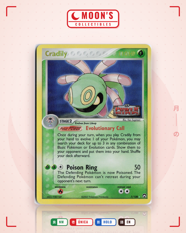 Carta Pokémon Cradily · Power Keepers #7/108 (NM) — pieza única en Moon's Collectibles México