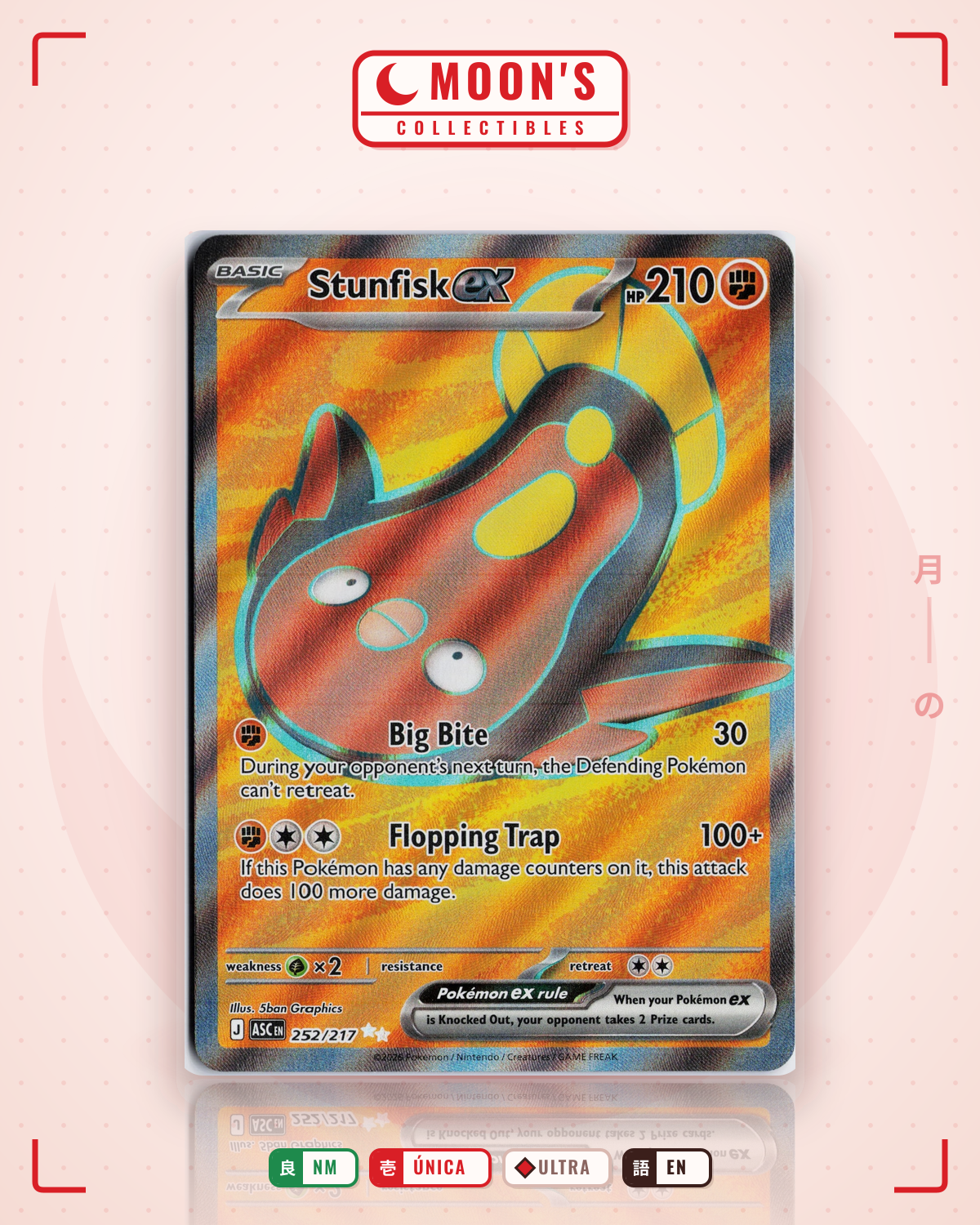 Carta Pokémon Stunfisk ex · Ascended Heroes #252/217 (NM) — pieza única en Moon's Collectibles México
