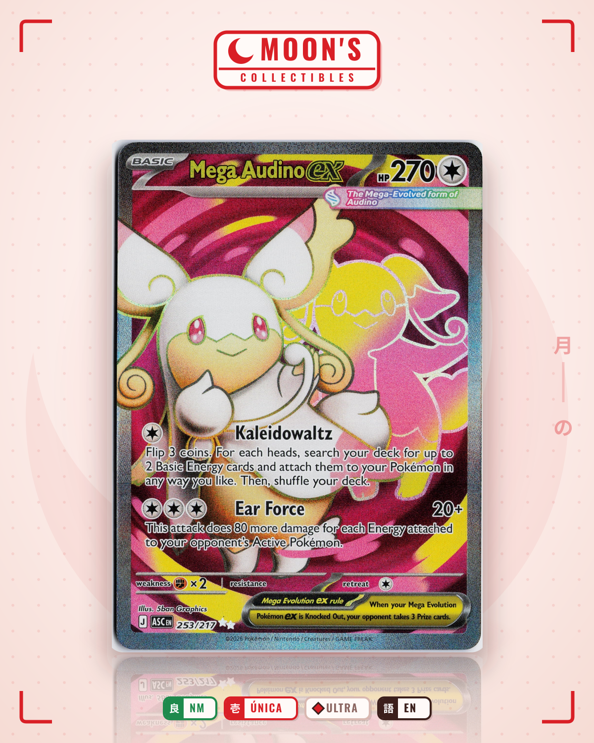 Carta Pokémon Mega Audino ex · Ascended Heroes #253/217 (NM) — pieza única en Moon's Collectibles México