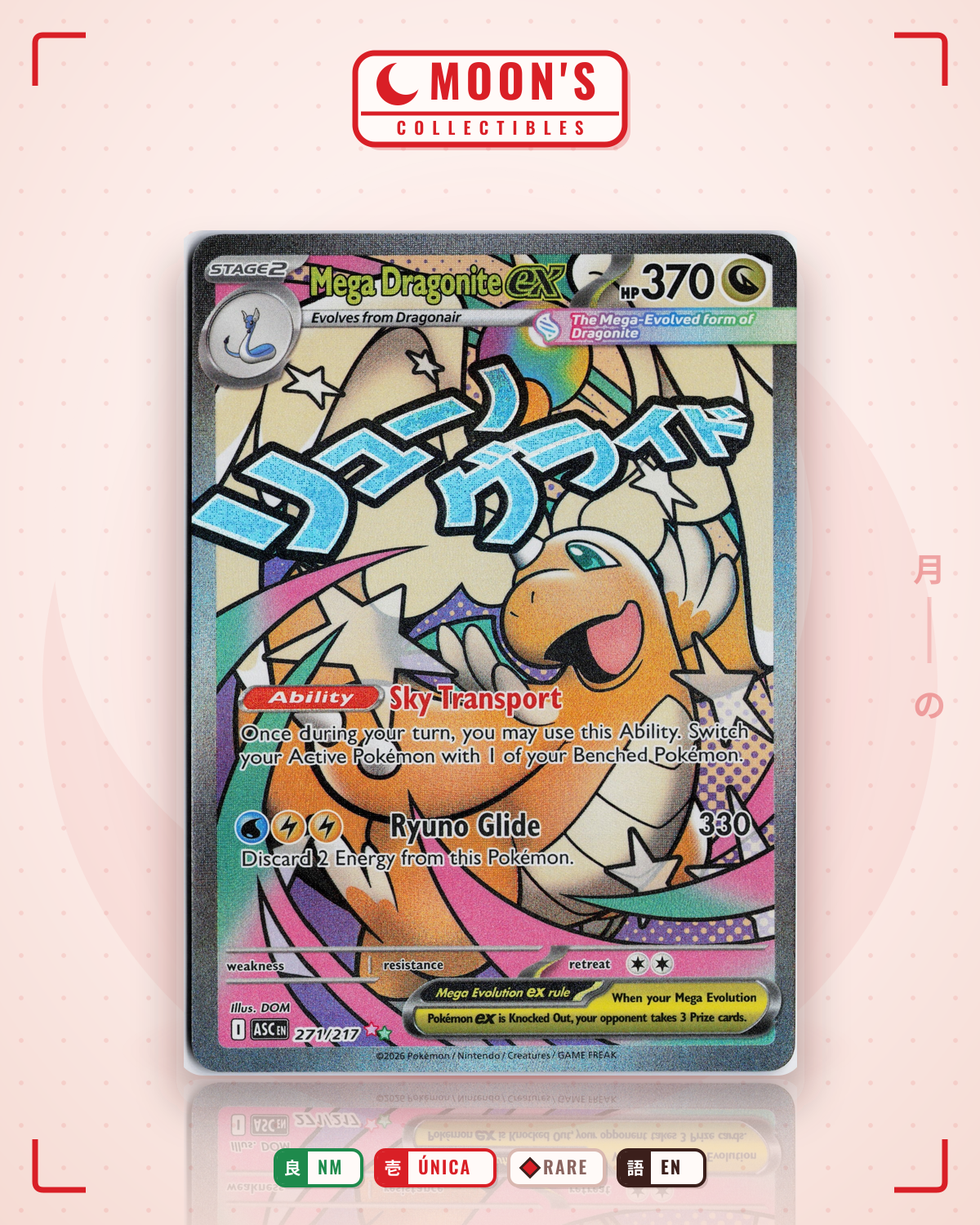 Carta Pokémon Mega Dragonite ex · Ascended Heroes #271/217 (NM) — pieza única en Moon's Collectibles México