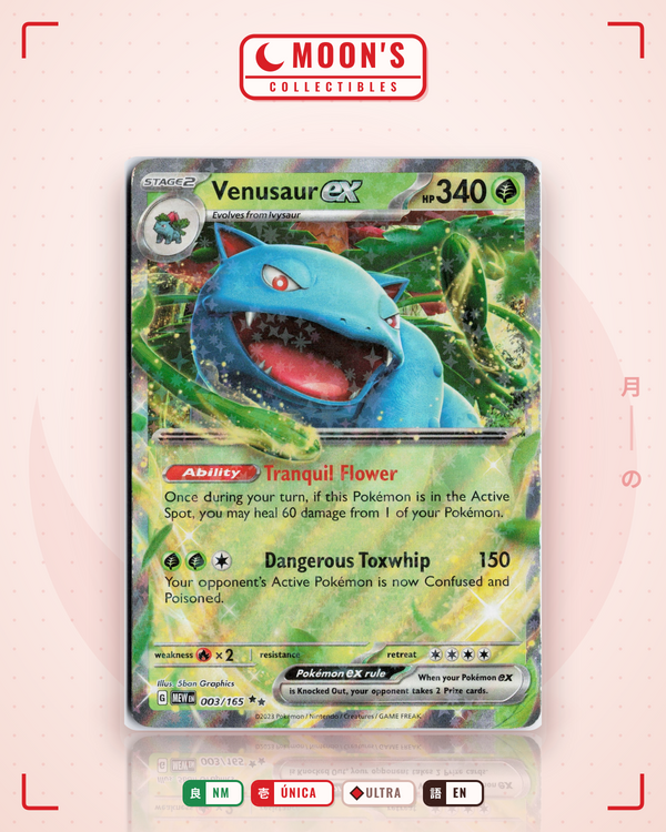 Carta Pokémon Venusaur ex · 151 #003/165 (NM) — pieza única en Moon's Collectibles México