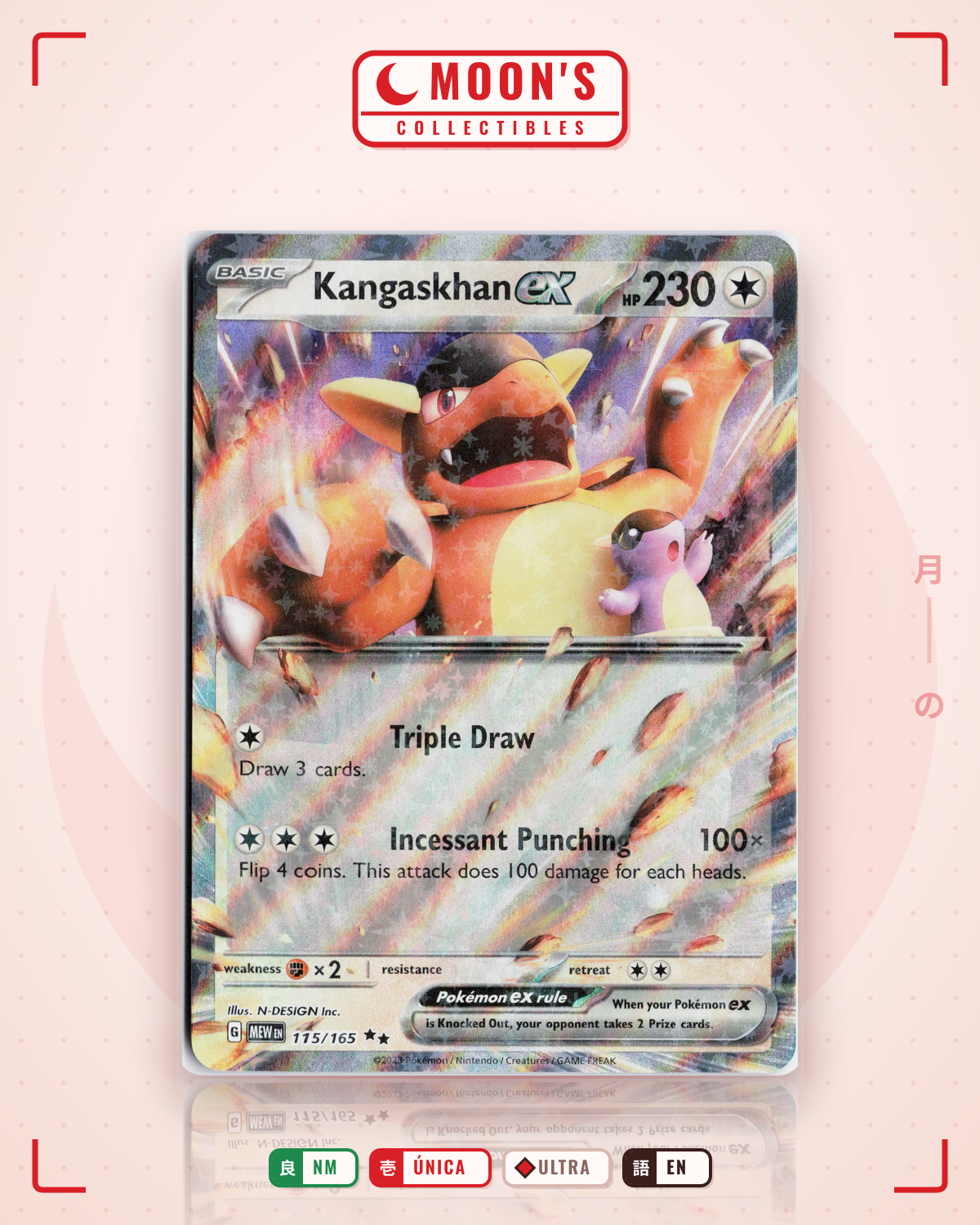 Carta Pokémon Kangaskhan ex · 151 #115/165 (NM) — pieza única en Moon's Collectibles México