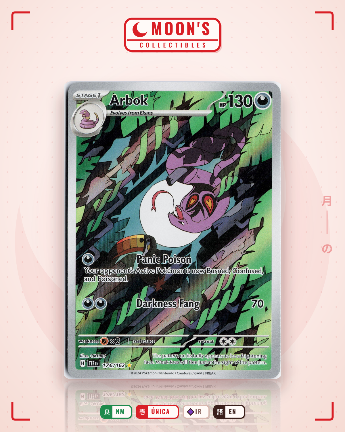 Carta Pokémon Arbok · Temporal Forces #176/162 (NM) — pieza única en Moon's Collectibles México