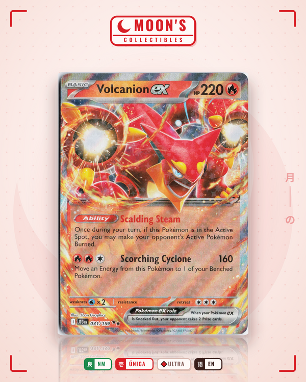 Carta Pokémon Volcanion ex · Journey Together #031/159 (NM) — pieza única en Moon's Collectibles México