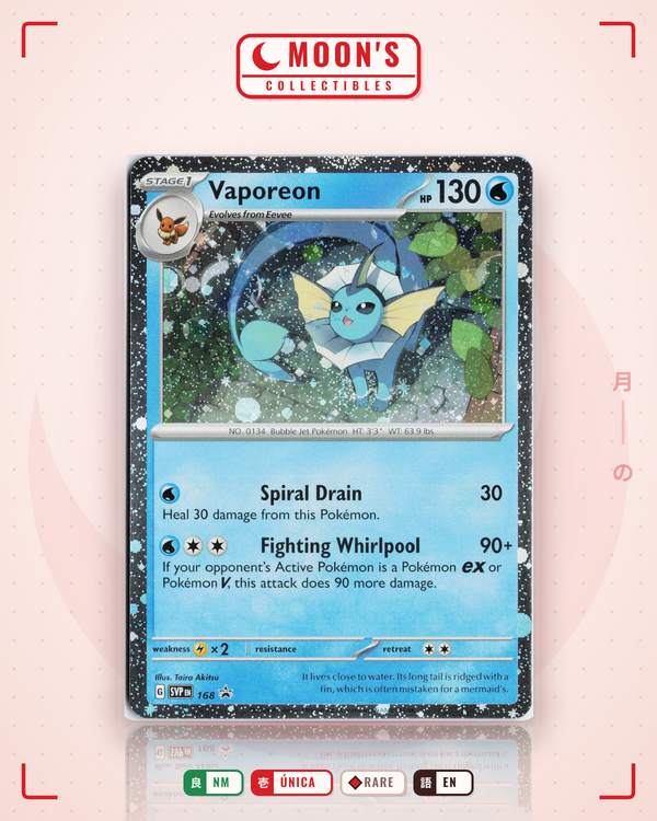 Carta Pokémon Vaporeon · Scarlet & Violet Black Star Promos #168 (NM) — pieza única en Moon's Collectibles México
