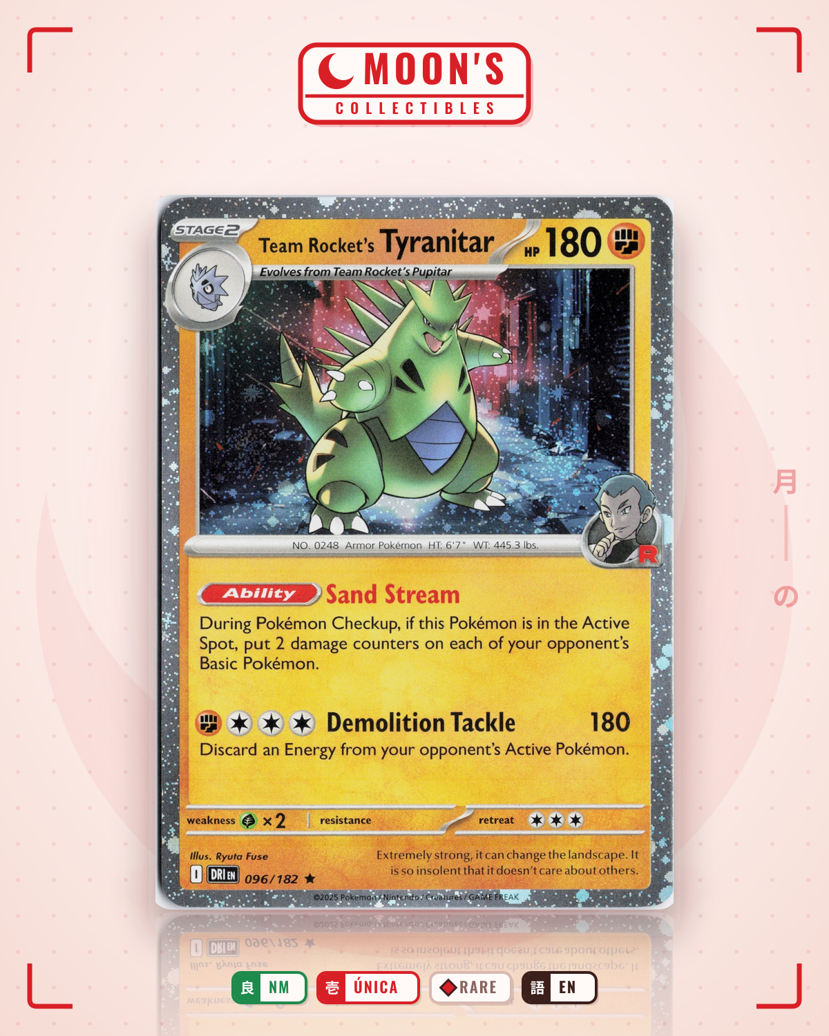 Carta Pokémon Team Rocket's Tyranitar · Destined Rivals #096/182 (NM) — pieza única en Moon's Collectibles México