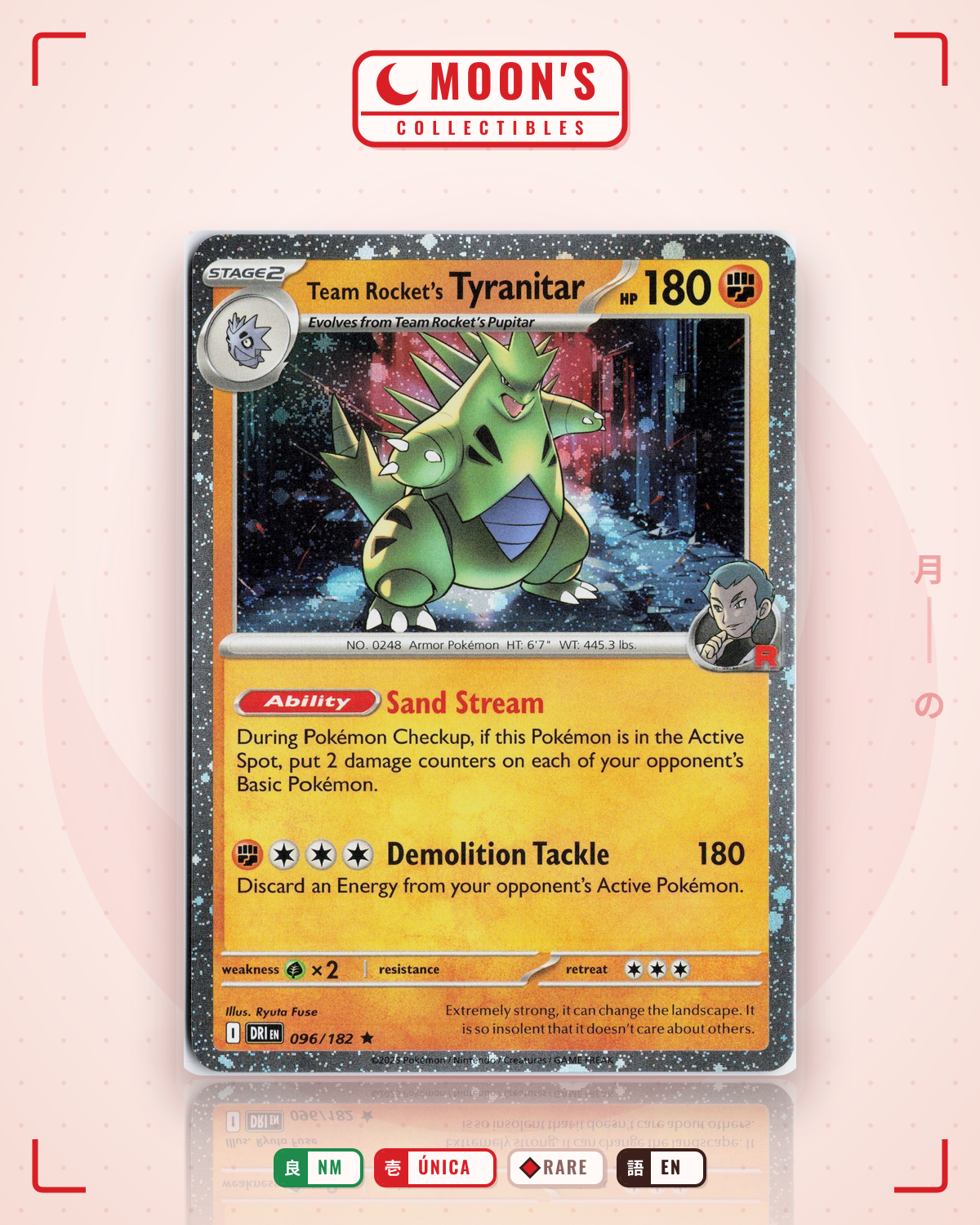 Carta Pokémon Team Rocket's Tyranitar · Destined Rivals #096/182 (NM) — pieza única en Moon's Collectibles México